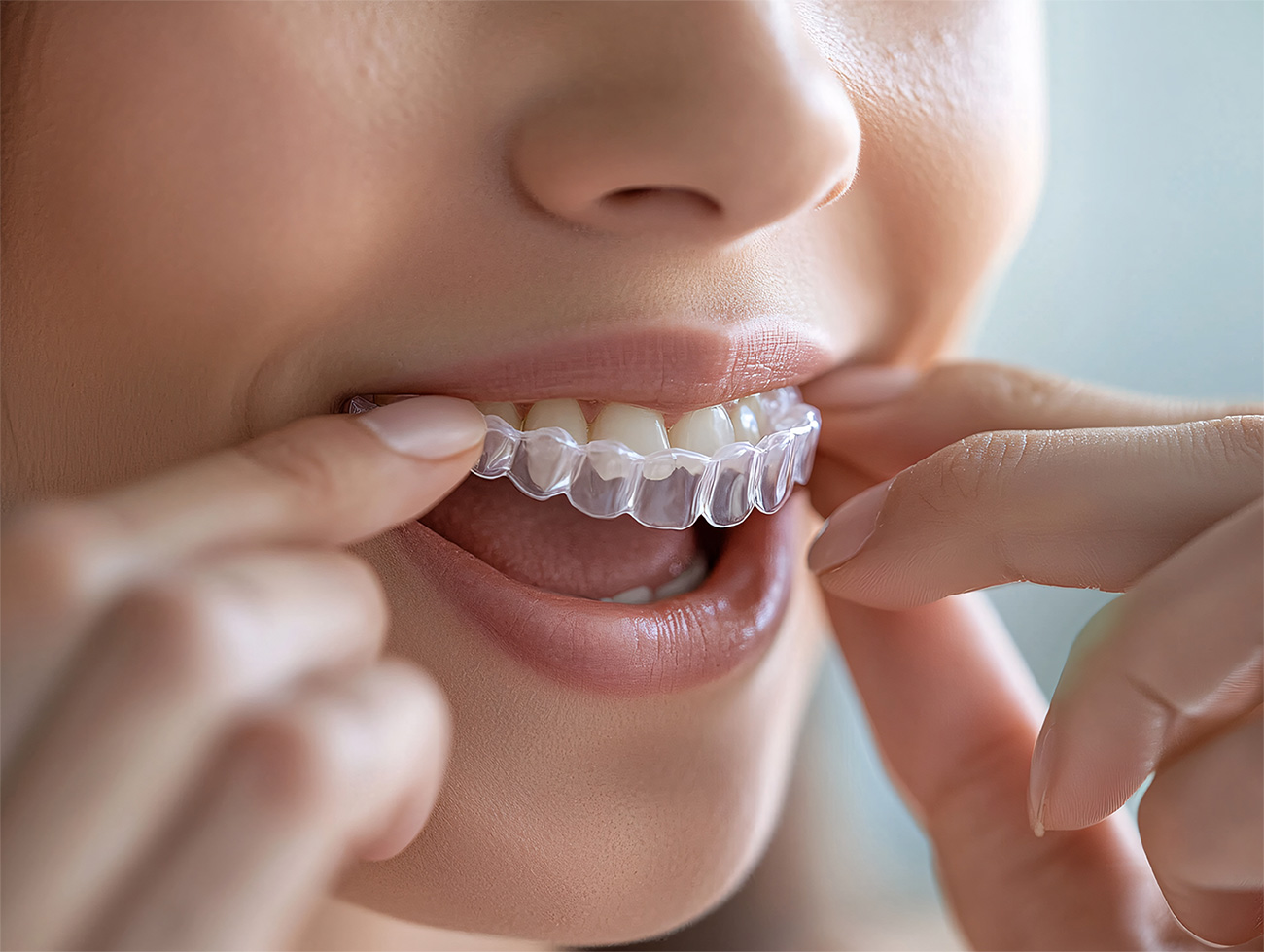 Person holding a clear aligner