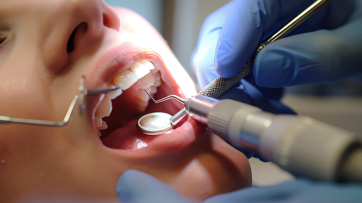 Dental clinician treating a tooth